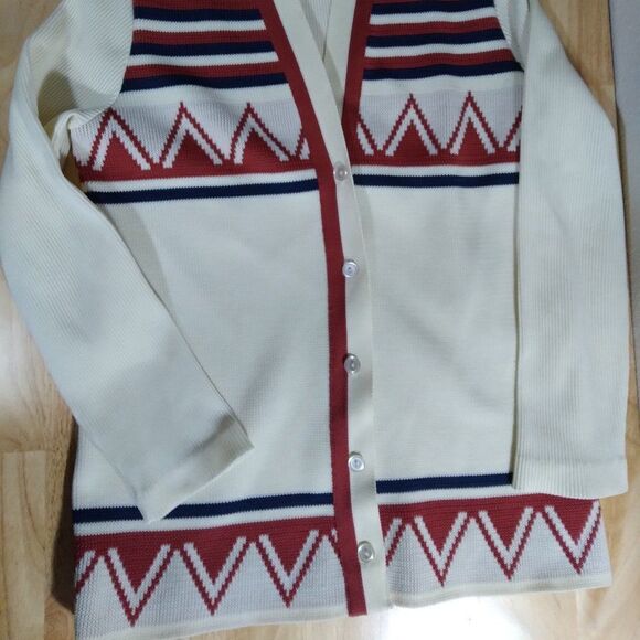 Vintage Geometric Color Block Knit Cardigan Sweater - Picture 2 of 5
